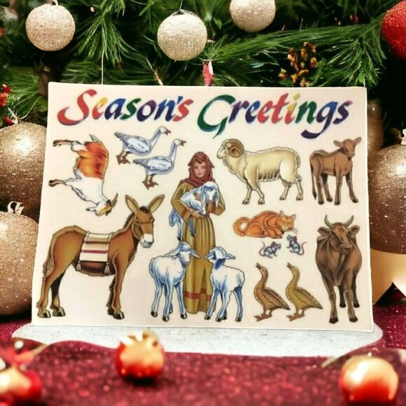 Nativity Window Decals Clings Vintage Reusable NEW Peel Stick Seasons Greetings. - Picture 4 of 5